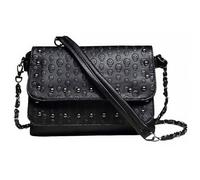 Veemoon Skull Pattern Messenger Bag Black Pu Shoulder Bag Metal Details Polyester Lining Creative Chic Storage Crossbody Design for Party and Shopping