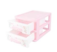 Veemoon Small Double-layer Cosmetics Storage Box, Pink Compact Multi-purpose Makeup and Hair Clip Organizer, Plastic Drawer Case Suitable for Children’s Accessories and Vanity Use