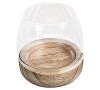 Veemoon Small Glass Fish Bowl with Wooden Base, Hydroponics Glass Flowerpot for Home Decor, Micro Landscape Terrarium Vase for Desktop Plant Storage