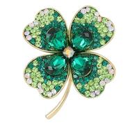 Veemoon St Patrick Day Irish Souvenir Lucky Four Leaf Clover Brooch Crystal Rhinestone Pin Jewelry Accessory for Jacket Clothing Backpack