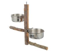 Veemoon Stainless Steel Parrot Perch with Bowl Apple Wood Stand for Large Birds Bird Rack for Macaws Parakeets Cockatiels and Lovebirds Comfortable Standing to Boredom and Encourage