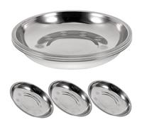 Veemoon Stainless Steel Round Plates 6Pc Set, 17Cm Deepened Metal Trays Anti-Skid Bottom for Buffet/Restaurant, Dishwasher-Safe Serving Dishes for Salads/Grilled Meat, Food Grade Silver