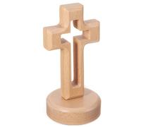 Veemoon Standing Wood Cross Decor with Base Rustic Table Holy Catholic Ornament Hollow Cross Crucifix Decoration for Home Office Christian Catholic Religious Alter, 5.7Inch