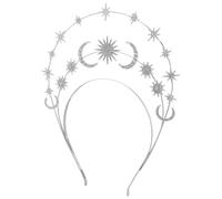 Veemoon Star and Moon Hairband Goddess Radiant Crown Rhinestone Crystal Layered Wedding Bride Headpiece Glitter Tiara for Party