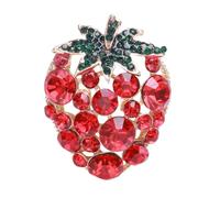 Veemoon Strawberry Brooch Pin for Women Copper Lapel Pin Red Rhinestones, Small Creative Fruit Brooch Accessory for Clothes, Shawls, and Bags, Stylish Korean-style Jewelry