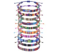 Veemoon Summer Beach Woven Bracelets 10Pcs Adjustable Cotton Linen Rope Wristbands for Women and Ankle, Ethnic Style Hand-Woven String Bracelets Set Portable Design