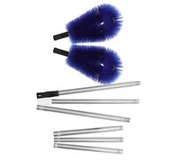 Veemoon Telescopic Gutter Cleaning Brush with Adjustable Extendable Pole, 6-Section Roof and Siding Gutter Cleaner Tool with 2 Blue Brush Heads for Ground Use