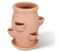 Veemoon Terracotta 6-pocket Strawberry Planter Tower Multi-pocket Design Ceramic Pot for Succulents and Strawberries Elegant Decorative Clay Planter for Indoor Patios