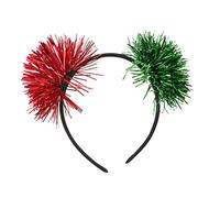 Veemoon Tinsel Pompom Hair Band Christmas Headband with Small Glitter Pom Poms for Children Party Performance Festival Hair Accessory in Red and Green