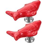 Veemoon Toilet Push Button Replacement Kit 2pcs Fish Shaped for Tank Lids | Zinc Alloy and Ceramic Build, Red Modern Cute Style, Easy Press Grip for DIY Home Improvers