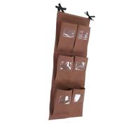 Veemoon Vertical Cleaning Cart Bag with Six Labeled Cloth Pockets Janitorial Organizer for Efficient Storage Hanging Design for Easy Attachment Coffee Color Suitable for Housekeeping and