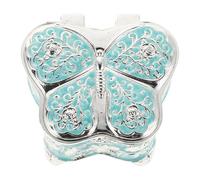 Veemoon Vintage Embossed Metal Butterfly Jewelry Storage Box Sky-blue Small Trinket Organizer for Rings Earrings Necklaces Bracelets Suitable for Home and Use