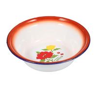 Veemoon Vintage Enamel Bowl 16cm Deep Flower Pattern Soup Basin Multipurpose Mixing and Serving Bowl for Kitchen and Dining