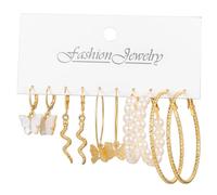 Veemoon Vintage Pearl Butterfly Snake Earrings Set for Women 5 Pairs Hoops Dangle Earrings Fashion Jewelry Collection