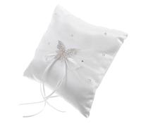 Veemoon Wedding Ring Pillow Wedding Cushion White Fabric with Rhinestone Bow and Lace Design Keepsake Ring Presentation Flower Girl