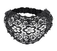 Veemoon Wide Non-slip Black Plum Blossom Pattern Headband with Artificial Pearls, Hollow Lace Decorative Hairband for Women, Vintage Bride Hair Accessory Suitable for Daily Wear