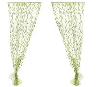 Veemoon Willow Leaf Voile Curtains Boho Tulle Curtains Green Sheer Vine Country Curtains Screen Light Filter Curtain Rustic Rod Pocket Voile Curtains for Living Room, Bedroom, Balcony (100 * 270CM)