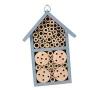 Veemoon Wooden Bee House Hanging Outdoor Garden Cabin for Solitary Bees Insects Nesting Habitat Blue Painted Insect Shelter for Winter Hibernation and Pollinator Support