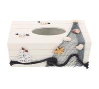 Veemoon Wooden Tissue Box Cover Nautical Coastal Style for Home Bathroom Decor Square Shape Natural Material
