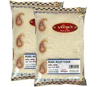 Veena's Pearl Millet Flour 400g Kambu Flour 100% Natural Bajri Flour High in Fiber and Protein Ideal for Baking and Cooking Product from India Pack of 2