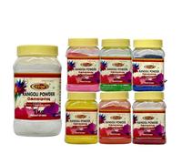 Veena's Rangoli Powder Combo of 6 Vibrant Colors in 200G: Yellow, Dark Blue, Leaf Green, Light Pink, Orange, Brown And White-1Kg, Perfect for Pooja, Home Decor, Traditional Indian Rangoli Art