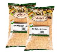 Veena's Red Split Lentils - 1.5Kg, High Protein and Fiber, Quick-Cooking, Lentils for Delicious Soups, Stews, and Curries, Product from India Pack of 2