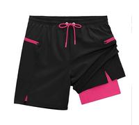 veepro Mens Running Shorts 2 in 1 Quick Dry Gym Workout Shorts Lightweight 7" Athletic Exercise Training Shorts with Compression Liner Zip Pocket Black S