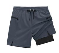 veepro Mens Running Shorts 2 in 1 Quick Dry Gym Workout Shorts Lightweight 7" Athletic Exercise Training Shorts with Compression Liner Zip Pocket Blue Gray L