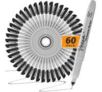 VEESA Ultra Fine Tip Permanent Markers, 60 Pcs Black Permanent Markers, Quick-Drying, Works on Plastic, Wood, Stone, Metal and Glass