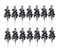 Veesper 14PCS Christmas Picks, 8.7inch 15-Branches Glitter Berries Stems Christmas Tree Topper Artificial Pastel Christmas Ornaments for Christmas Tree, DIY Xmas Wreath Black.