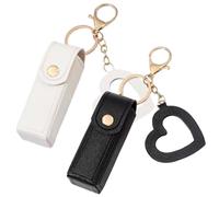 Veesper 2PCS Lipstick Case with Mirror, Lipstick Case with Heart Shaped Mirror PU Lip Balm Keyring Sleeves Portable Small Lipstick Pouch for Women Girl Gift Black and White