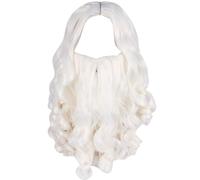 Veesper 2PCS Santa Beard and Wig Set for Men White Long Wizard Beard with Adjustable Strap Breathable Santa Wig Reusable Fake Beard for Christmas Party