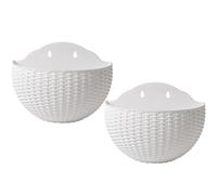 Veesper 2PCS Wall Hanging Half Round Fence Planter with Drainage and Hooks, Wall Mounted Planter for Balcony Garden Railing Indoor Outdoor, White