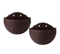 Veesper 2PCS Wall Hanging Half Round Fence Planter with Drainage and Hooks, Wall Mounted Planter for Balcony Garden Railing Indoor Outdoor, Coffee