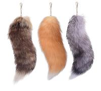 Veesper 3 Pcs Fox Tail Keychain, 15.8 Inch Long Therian Fox Tail with Clasp, Halloween Soft Fluffy Faux Furs Tail Keychain, Hanging Fox Tails for Women Adult Handbag Backpack