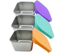 Veesper 3Pcs Snack Box Leakproof Small Food Containers with Silicone Lids 6Oz Stackable Snack Pots for Kids Stainless Steel Snack Containers Lunch Box for Kids, School, Travel