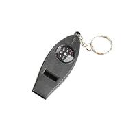 Veesper 4 In 1 Compass Keychain, Multi Usage Whistle Compass Magnifier Keychain Practical Mini Pocket Thermometer Emergency Survival Tool for Outdoor Black