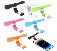 Veesper 6Pcs Mobile Phone Fan, 2 in 1 Micro USB & Type-C Cell Fan for Phone TPE Quiet Mobile Fans with Strong Motor Detachable 5V-1A Portable Fan for Indoor Outdoor, 6 Colors