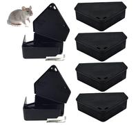Veesper 6Pcs Triangular 5x4 Inch Mouse Bait Station with 2 Keys, Black PP Rodent Bait Station for Indoor Use, Mouse Traps for Home, Restaurant, Hotel, Warehouse