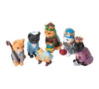 Veesper 6Pieces Cat Nativity Set, Simulation Cat Nativity Scene Funny Halloween Ornament Nativity Scene Resin Sculpture Nativity Animals for Collectibles Decoration