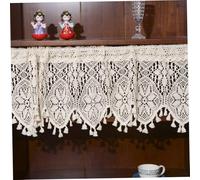 Veesper Beige White Crochet Lace Valance for Window with Tassel, Rustic Boho Hollow Half Blackout Decorative Window Valances for Bedroom Living Room, 47x15 Inch, Valance Only