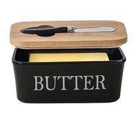 Veesper Butter Dish with Lid and Cutter, Ceramic Butter Dish Container 6.61x3.94x2.83 Inch Easy Spread Butter Box Kitchen Accessories Tableware for Countertop Fridge Black