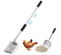 Veesper Chicken Poop Scooper 16-32 Inch Stretchable Fast Sifting Metal Scoop with Large Bowl and Padded Grip, No Bending Detachable Litter Scoop for Chicken Coop, Dog Cat Litter and Garden Waste