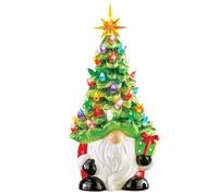Veesper Christmas Gnome, Light Up Gonk Statue with with Christmas Tree Hat, Resin Christmas Gonks Figurines, 8.3x3.2 x 3 mas Decorations for Tabletop Garden Patio Yard Lawn