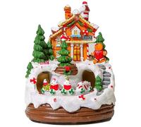 Veesper Christmas Music Box, Light-Up Snowhouse-shaped Music Christmas Village with Rotating Train, Tree, Gingerbread & More Battery/USB Powered Resin Christmas Decorations