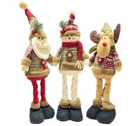 Veesper Christmas Plush Figurines 3Pcs Santa Elk Snowman Ornaments with Retractable Legs Cute Holiday Tabletop Dinner Decorations for Home Indoor Christmas Decor