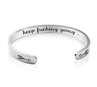 Veesper Cuff Bangle Bracelet, Open Bangle Bracelets Keep Fucking Going Inspirational Jewelry Stainless Steel Jewelry