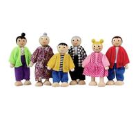 Veesper Dolls House People 6 Family Figures Wooden Doll House Figures Dress Up Happy Families Dolls with Cute Expressions for Boy and Girl Miniature Dollhouse Accessories Pretend Play Toys