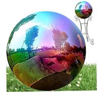 Veesper Gazing Ball 10 Inch Stainless Steel Garden Mirror Sphere, 360° Reflective Rainbow Gazing Globe for Outdoor Decoration, Patio, Lawn, Pool, Pond, Yard Art Ornament