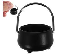 Veesper Halloween Witches Cauldron Pot, 1:12 Scale Mini Cauldron with Handle, Alloy Witch Cauldron Black Cauldron Pot for Dollhouse Halloween Decorations, Halloween Party Favor (Style 1)